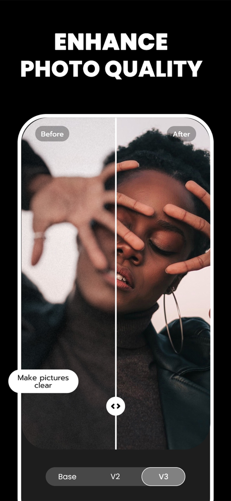 Unblur Clear Image·Enhancer AI - A before and after comparison showing a blurry portrait being sharpened and enhanced with Unblur AI.