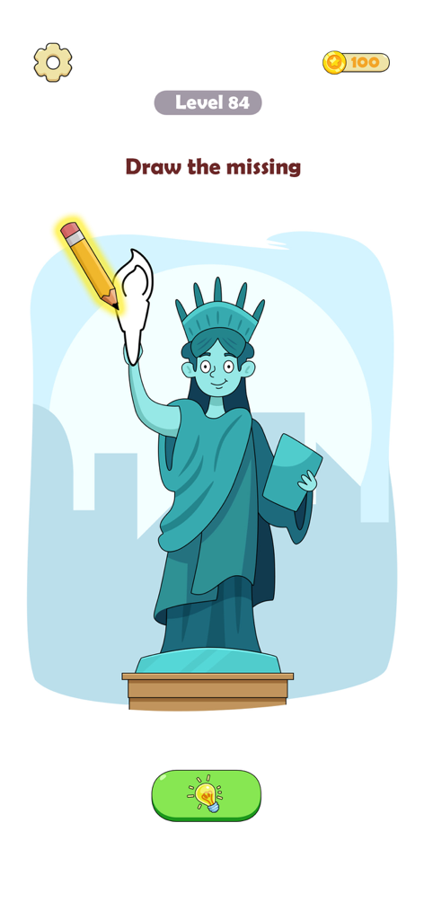 Draw Funny Story: DOP Puzzle - A cartoon puzzle of the Statue of Liberty missing the flame on her torch.