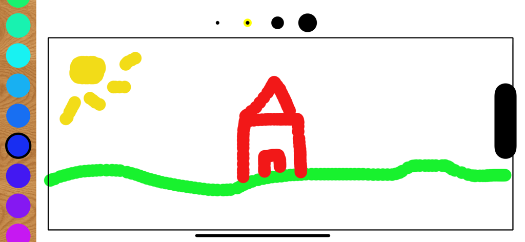 Childrens Drawing Board - A simple digital drawing of a red house and yellow sun on the Childrens Drawing Board interface