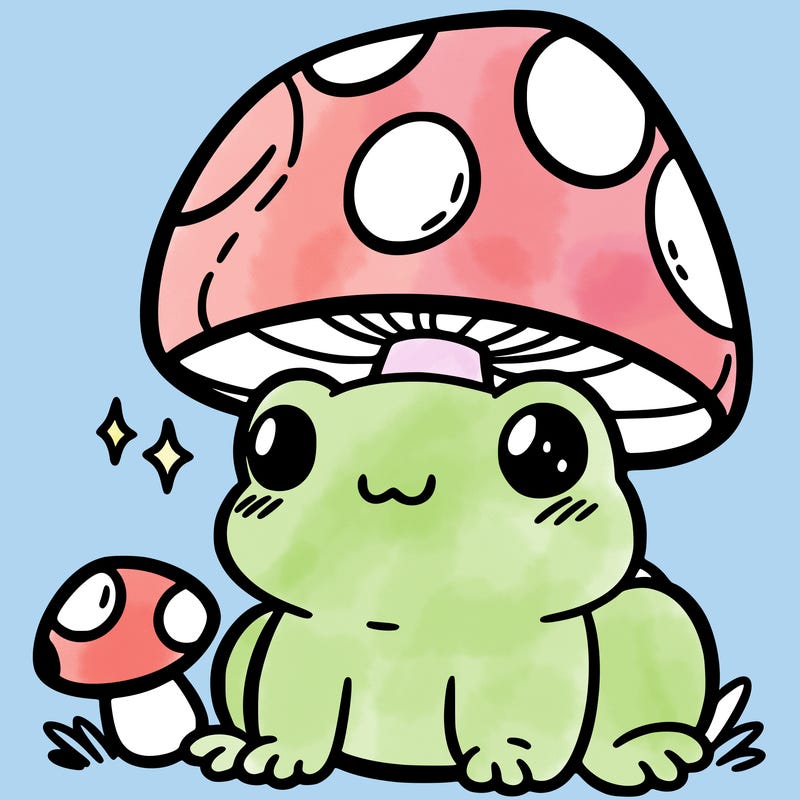 a cute frog with a mushroom hat