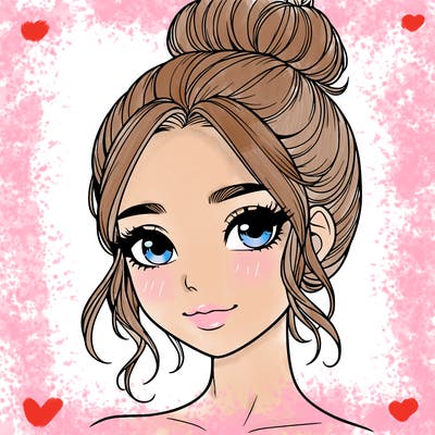realistic pretty girl with hair in bun