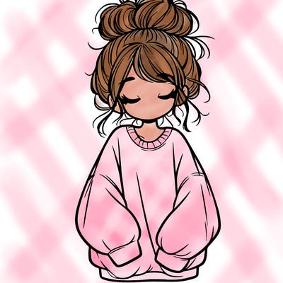 girl with baggy sweatshirt and messy bun