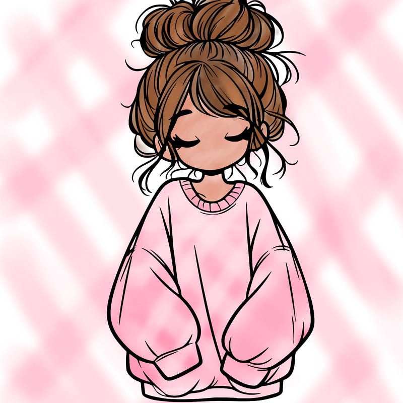 girl with baggy sweatshirt and messy bun