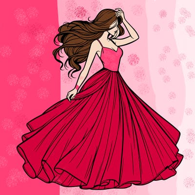 realistic woman with dress flowing in the wind