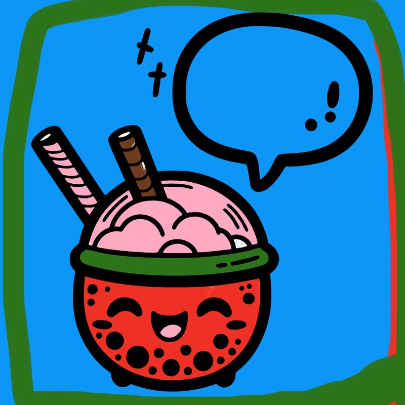 boba tea with a speech bubble and a happy face