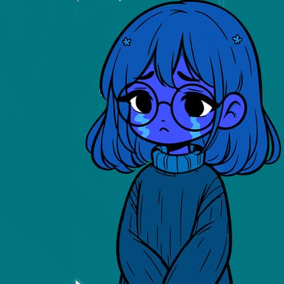 sad girl with glasses in a sweater