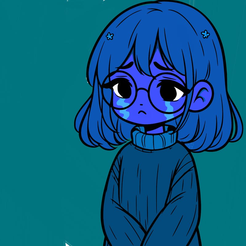 sad girl with glasses in a sweater