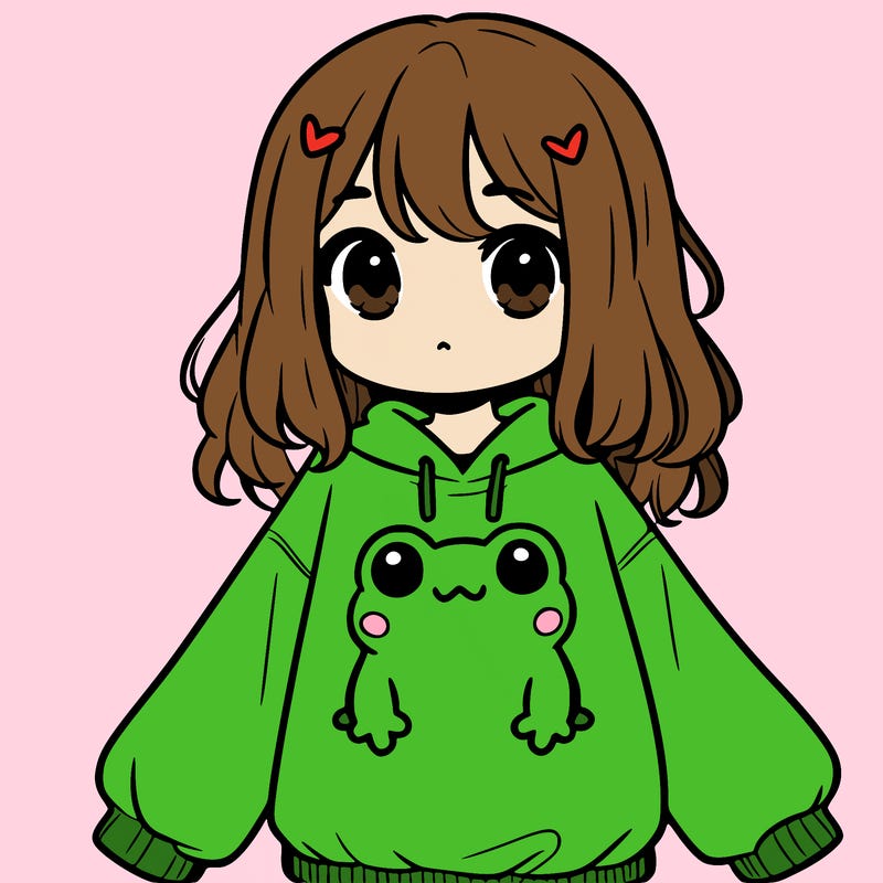 girl wearing frogging sweatshirt