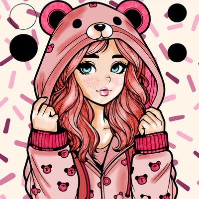 realistic girl in a animal pjs hoodie