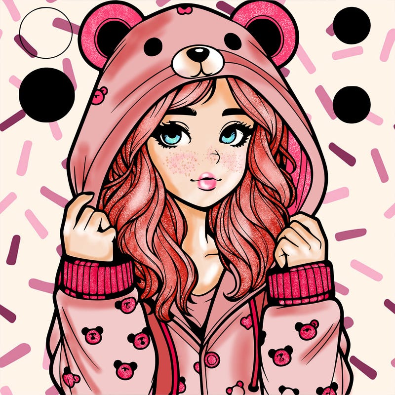 realistic girl in a animal pjs hoodie