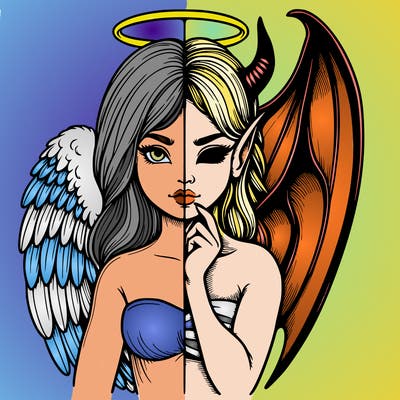 realistic angel half demon