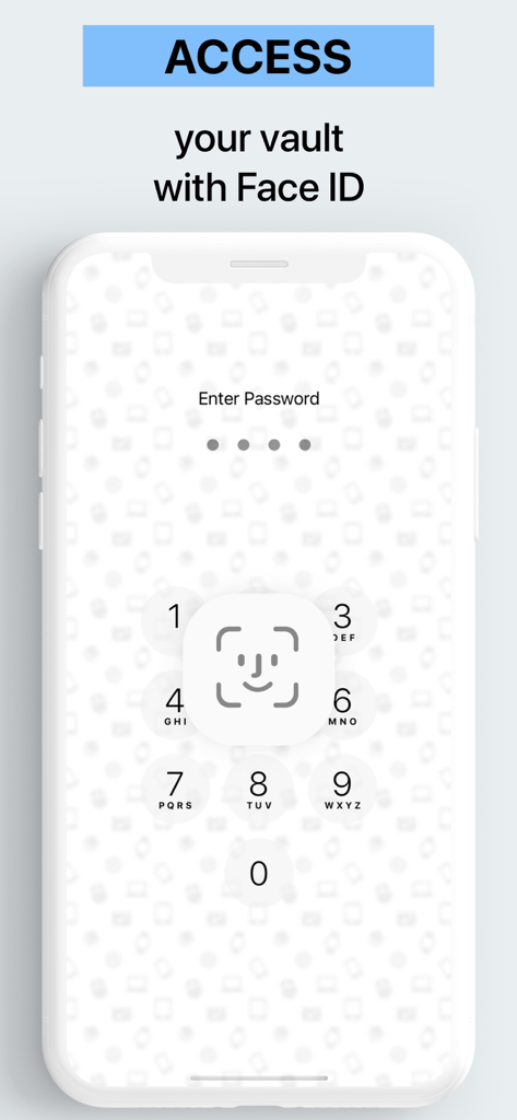 Password Manager. Login Vault - Secure access to your password vault using Face ID biometric authentication