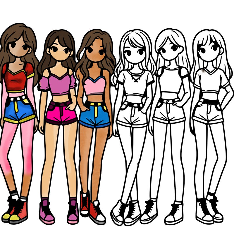 a group of girls wearing crop tops and shorts