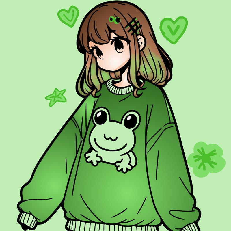 girl wearing frogging sweatshirt