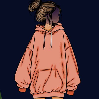 realistic girl with a oversized sweatshirt on and a bun