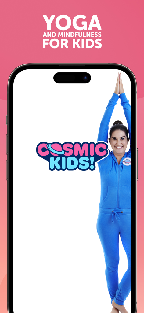 Cosmic Kids Yoga - Cosmic Kids Yoga app home screen showing a woman in a yoga pose next to the app logo