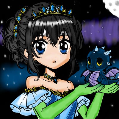 girl that has a small dragon in her hands she is a manga princess
