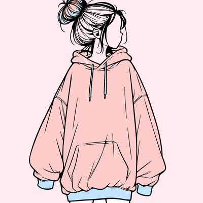 realistic girl with a oversized sweatshirt on and a bun