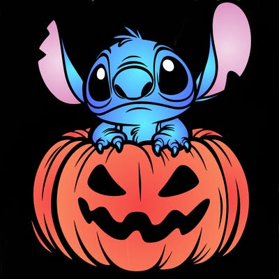 stitch inside a spooky pumpkin