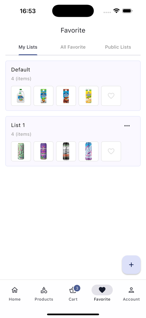HapCor - HapCor mobile app screen showing custom favorite lists for wholesale product ordering