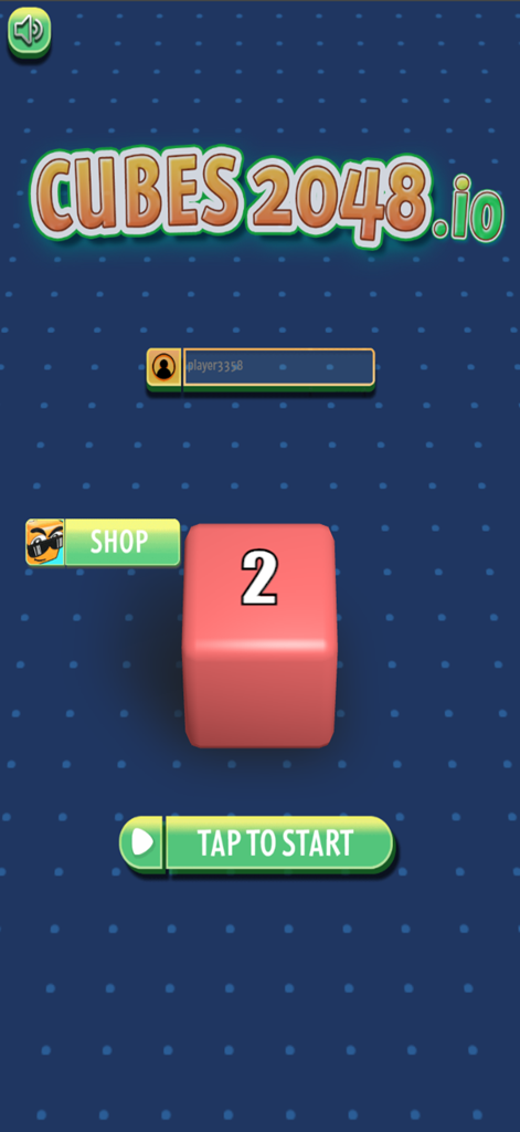 Cubes 2048.io - Menú principal del juego Cubes 2048.io con un cubo rosa y un botón de inicio