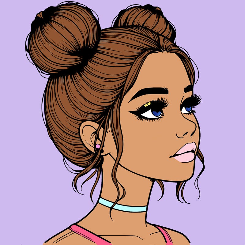 realistic girl with buns on the top of her head