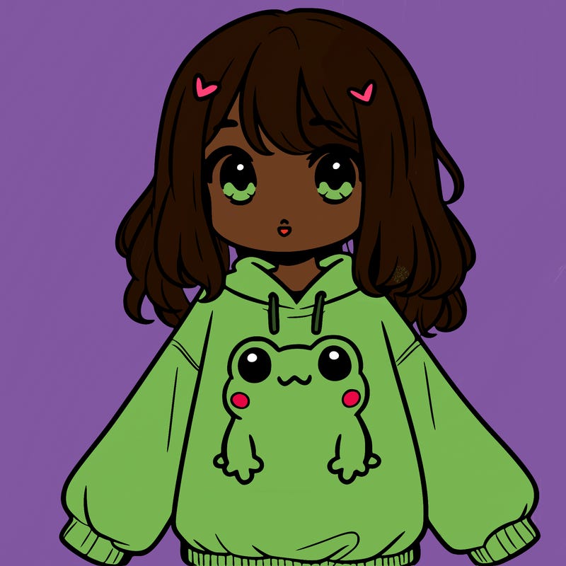 girl wearing frogging sweatshirt