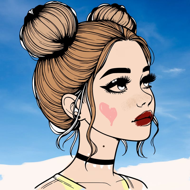 realistic girl with buns on the top of her head