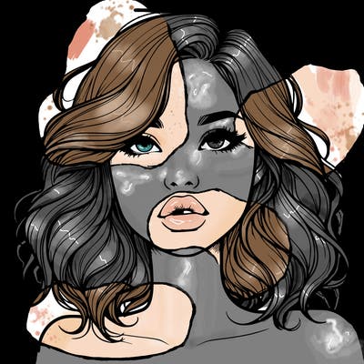 realistic girl with wavy hair and lips