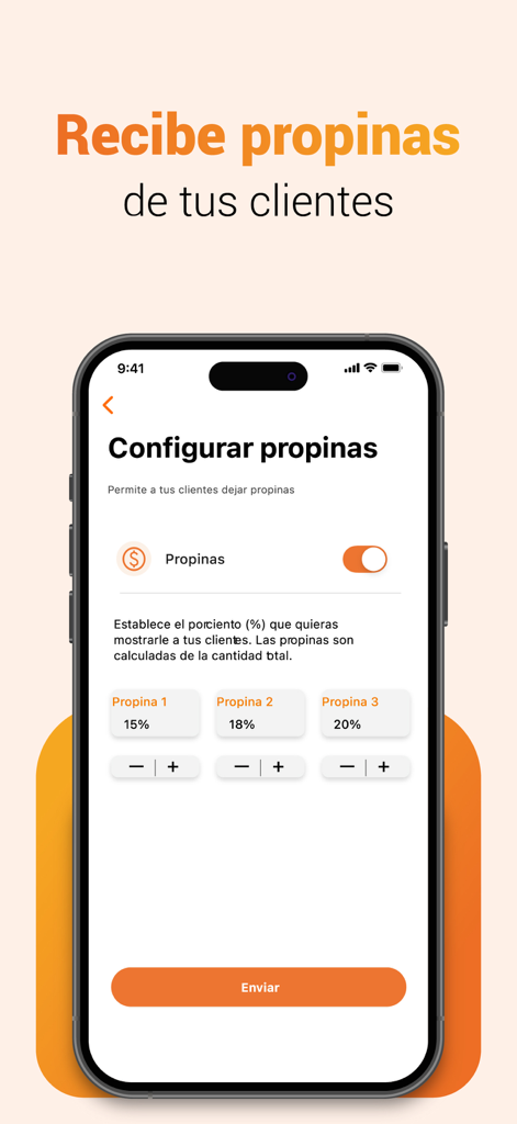 ATH Business app interface for setting up customer tip percentages