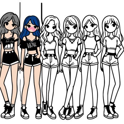 a group of girls wearing crop tops and shorts