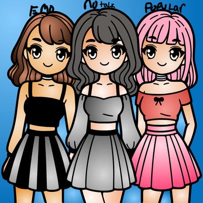 group of girls wearing a cropped top and a skirt