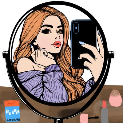 realistic girl taking mirror selfie beautiful
