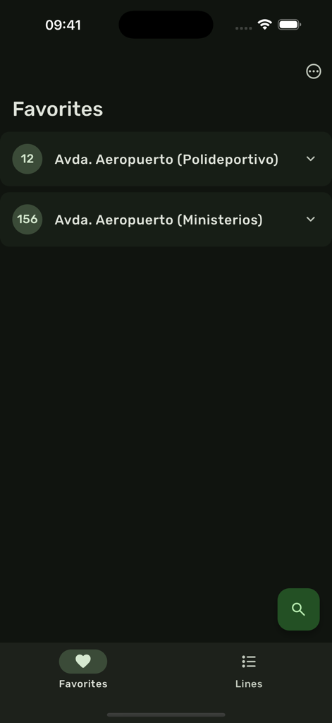 Pantalla de favoritos de la app Aucorsa GO mostrando paradas de autobús guardadas en Córdoba
