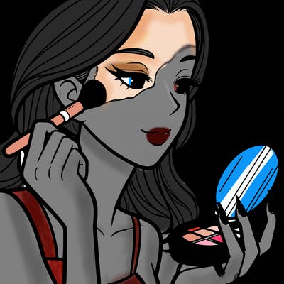 little girl putting on makeup