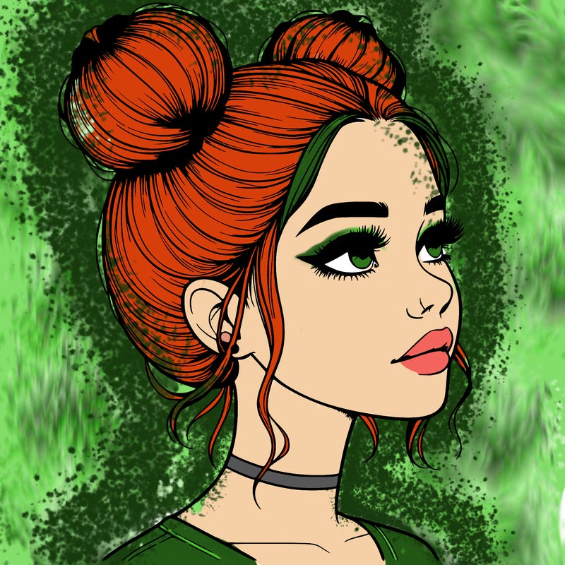 realistic girl with buns on the top of her head