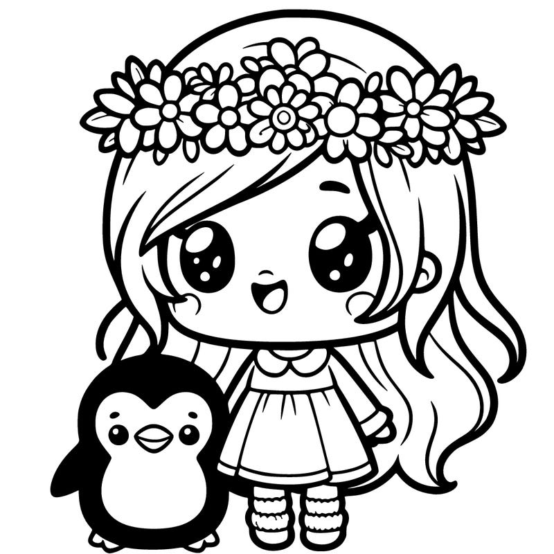 cute little girl with a penguin and a flower crown
