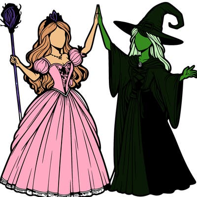 detailed realistic split of a princess and a witch