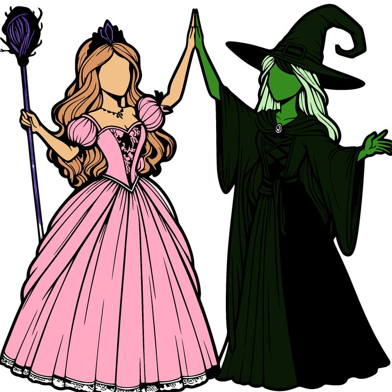 detailed realistic split of a princess and a witch