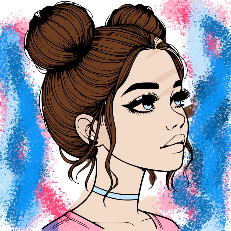 realistic girl with buns on the top of her head