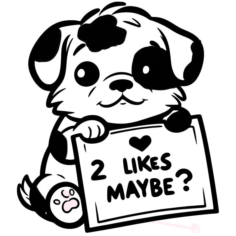a puppy holding a sign that says 2 likes maybe?