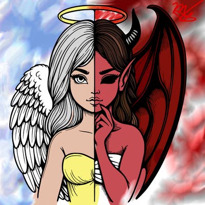 realistic angel half demon