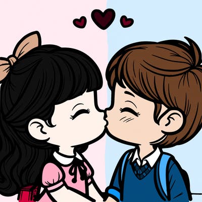 boy and girl kissing