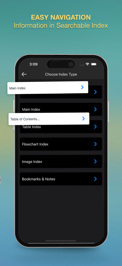 Surgical Recall - 検索可能なインデックスを簡単にナビゲートできるSurgical Recallアプリ画面