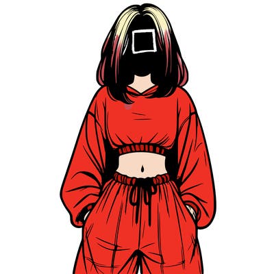 realistic girl faceless with baggy pants and a crop top