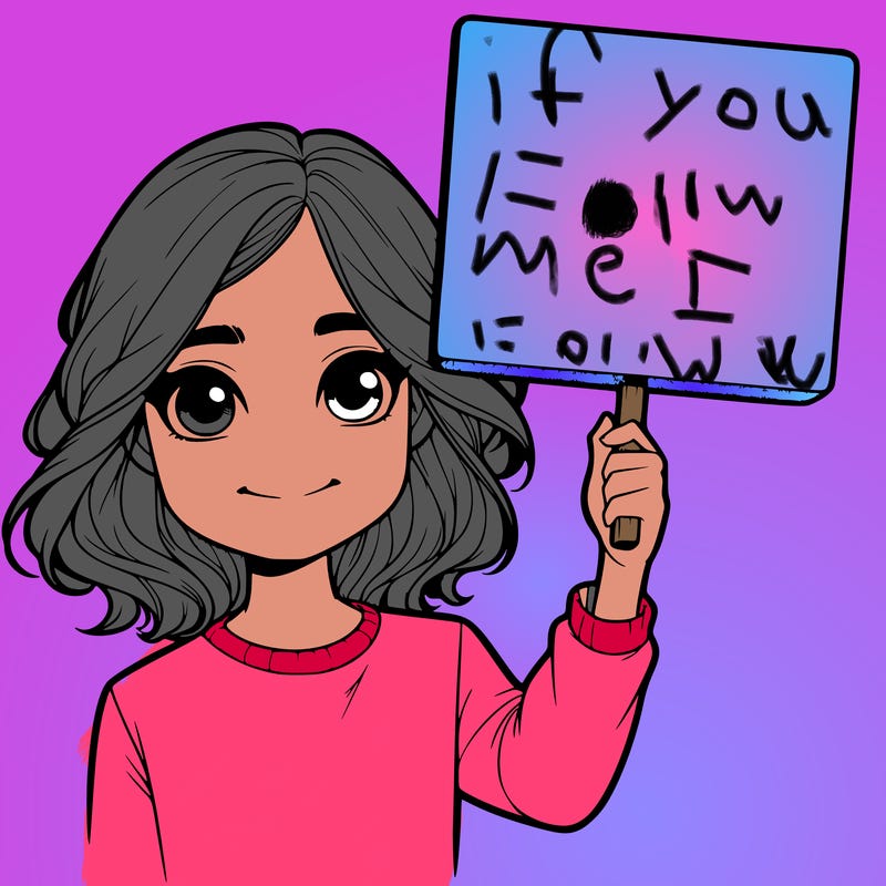 realistic girl holding up a sign