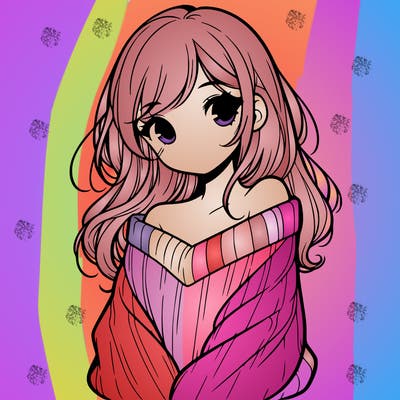 shy pretty girl wearing a sweater that is falling off one shoulder portrait