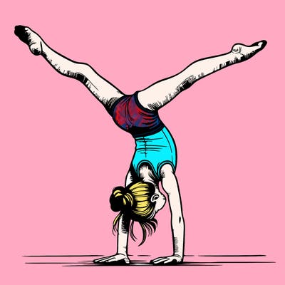 realistic gymnastic hand stand girl in four splits