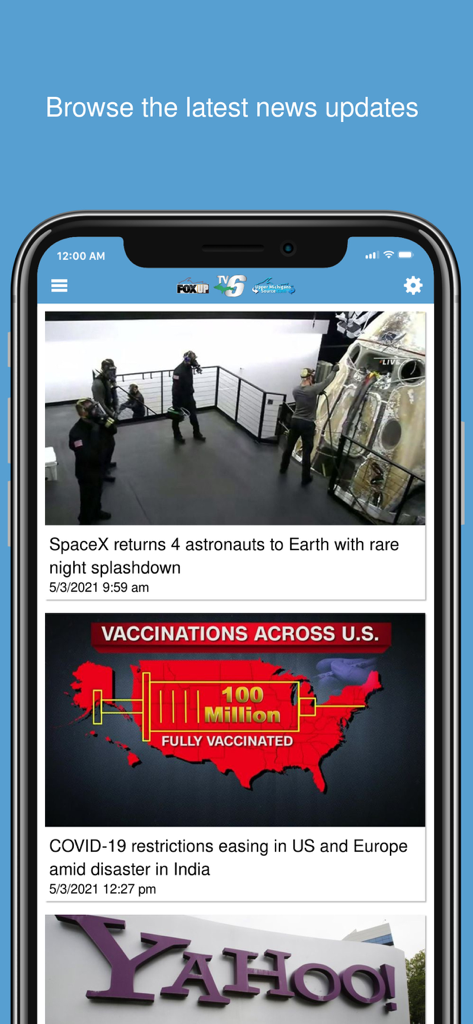 TV6 & FOX Up - WLUC News - A smartphone screen displaying the TV6 and FOX Up news app with a feed of the latest news stories