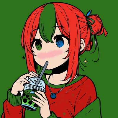 manga character drinking boba